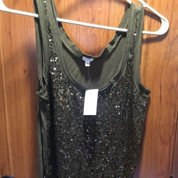 NWT. J. Crew Sequined Tank, Olive, Sz. XS - Picture 6 of 8